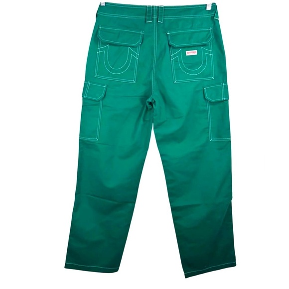 True Religion Military Single NeedleSkater Baggy Green Cargo Pants Size 28 NWT - Picture 2 of 4